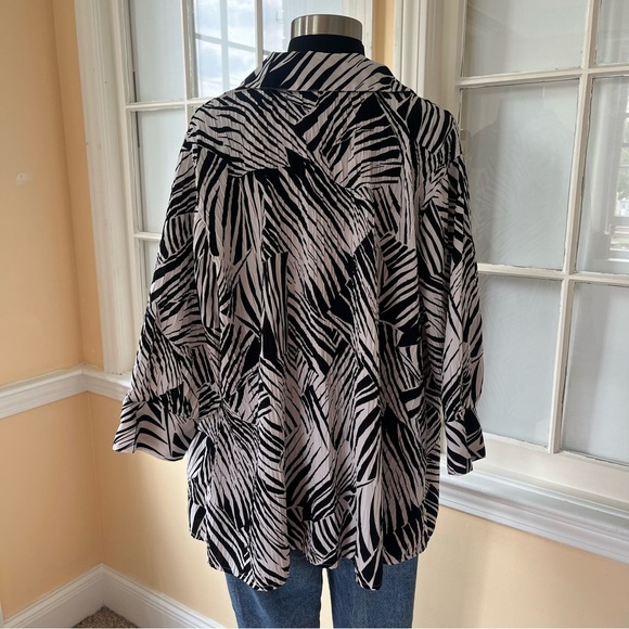Vintage zebra print crepe button down overshirt black white 3/4 sleeve 1X - Picture 9 of 14